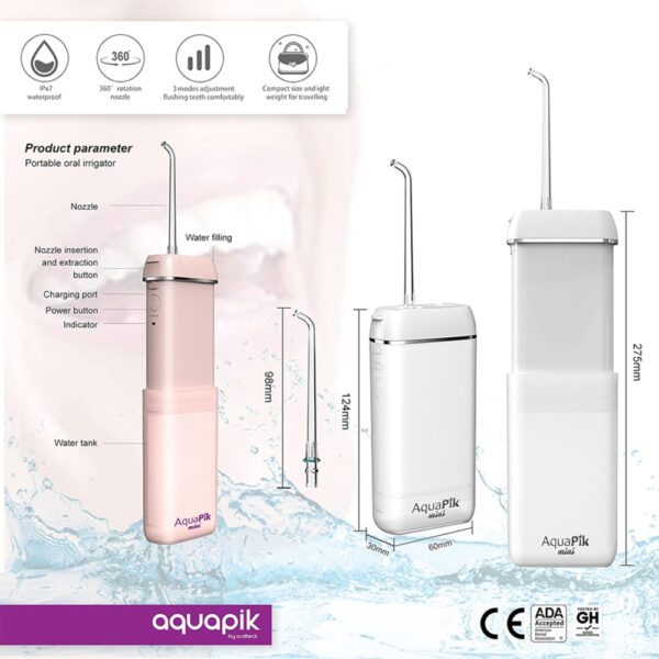 Aquapik Mini, tragbare Munddusche, einziehbarer Wassertank, Wiederaufladbare Zahndusche (5)
