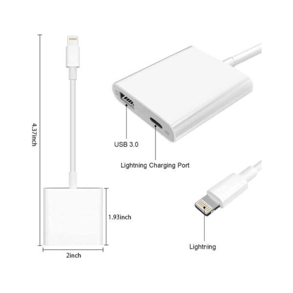 Lightning auf USB-OTG-Adapter mit Ladeanschluss, kompatibel für iPhoneiPad weiß (2)