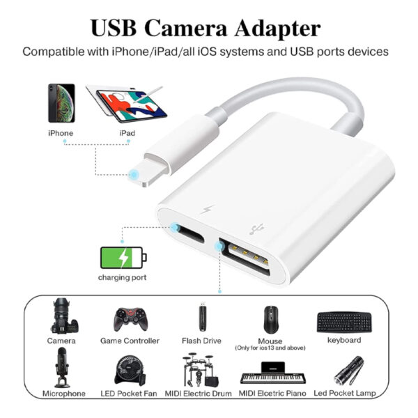 Lightning auf USB-OTG-Adapter mit Ladeanschluss, kompatibel für iPhoneiPad weiß (3)