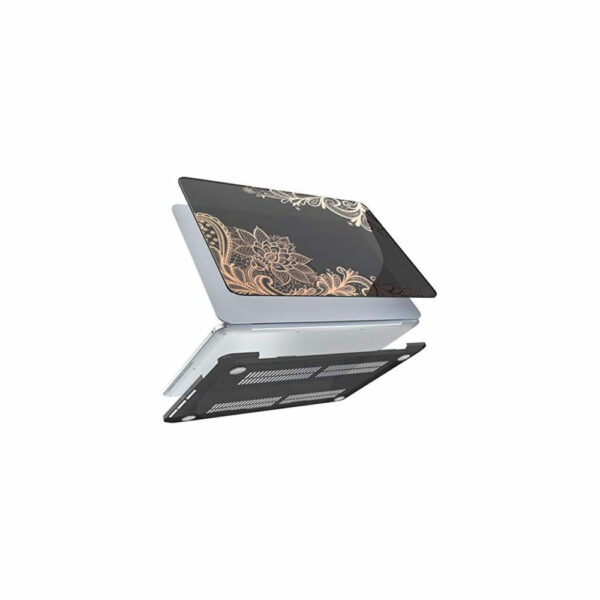 MacBook Air 13 Zoll 2020 Schutzhülle & Tastaturabdeckung, Schwarz Rose Gold Spitze (2)