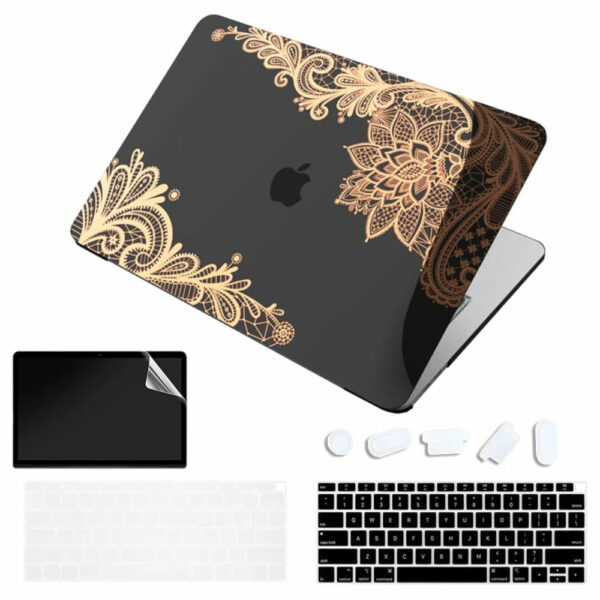 MacBook Air 13 Zoll 2020 Schutzhülle & Tastaturabdeckung, Schwarz Rose Gold Spitze (3)