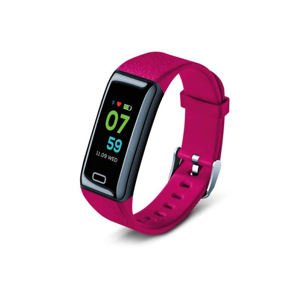 armband-fitnessarmband-rosa-Uhr-display-1