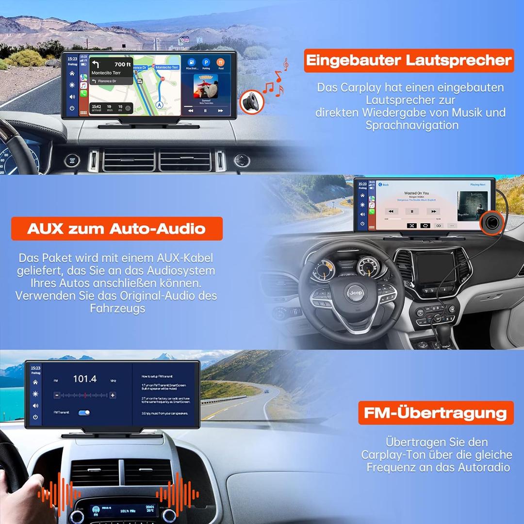 Tragbares Autoradio, 10 Touchscreen,Bluetooth 5.0/GPS/FM/AUX, Karton  geöffnet - meily