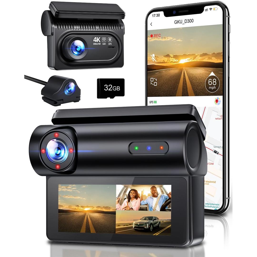 4K+1080P Dashcam Auto Vorne Hinten 5G WiFi GPS,3-Kanal 2.5K+1080P+1080P Auto  Kamera,3.16 IPS Dash Cam AutoKamera mit Parküberwachung,Infrarot  Nachtsicht,170 ° Weitwinkel WDR,Loop-Aufnahm,Max 512GB - meily