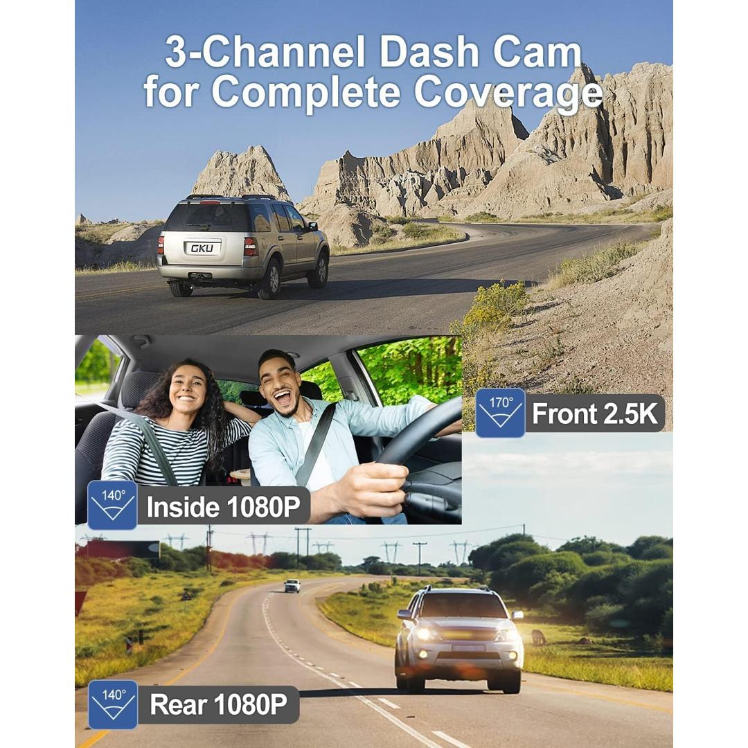 Dashcam Auto Vorne Hinten Innen 3 Kanal FHD 1080P Dash Cam für Auto,  Autokamera mit Infrarot Nachtsicht, 170° Weitwinkel Kamera mit  Loop-Aufnahme