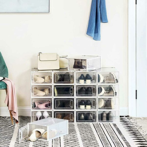 6 Schuhboxen Transparent - Stapelbar Mit Magnetverschluss 34x27x19cm